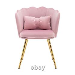 Dining Chairs Set of 4 Velvet Upholstered Wing Back Armchair With Metal Legs Pink