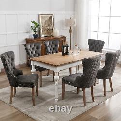 Dining Chairs Set of 6 Fabric Upholstered Kitchen Chairs with Solid Wood Legs Grey