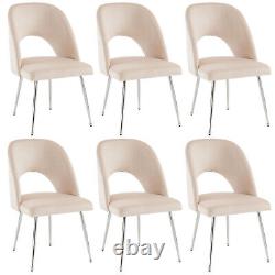 Dining Chairs Set of 6 Velvet Upholstered Padded Seat Metal Legs Chairs Beige