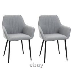 Dining Chairs Upholstered Linen Fabric Metal Legs, Set of 2, Refurbished