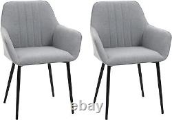 Dining Chairs, Upholstered, Set of 2 Linen Fabric, Metal Legs, Grey