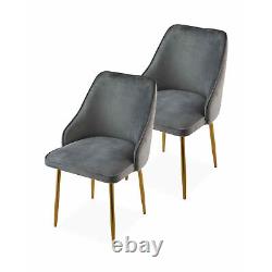 Dining Chairs Velvet Grey Furniture Kitchen Padded Seats Backrest Set of 2