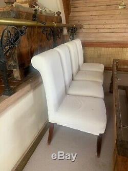 Dining Chairs X 8 Upholstered With Removable Covers Cream Wood Vintage Chiswick