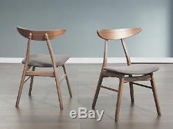 Dining Room 2 Chair Set Fabric Upholstered Grey Dark Wood Lynn