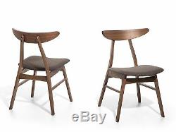 Dining Room 2 Chair Set Fabric Upholstered Grey Dark Wood Lynn