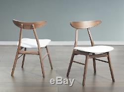 Dining Room 2 Chair Set Faux Leather Upholstered White Dark Wood Lynn