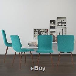 Dining Room Chairs x 4 Fabric Upholstered Kitchen Seat Set Wood Leg Office Green