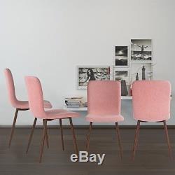 Dining Room Chairs x 4 Fabric Upholstered Kitchen Seats Set Wood Leg Office Pink