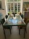 Dining Table Glass And S/steel Large With 6 Quality Upholstered Chairs