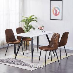 Dining Table Set And 4 Chairs Brown Suede Upholstered Seat Metal Leg Kitchen