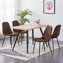 Dining Table Set And 4 Chairs Brown Suede Upholstered Seat Metal Leg Kitchen