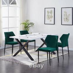 Dining Table and 4x Chairs Set Velvet Fabric Upholstered Seat Metal Legs MDF Top