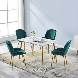 Dining Table and Chairs Set Imitation Marble Top Velvte Upholstered Seat Kitchen