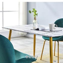 Dining Table and Chairs Set Imitation Marble Top Velvte Upholstered Seat Kitchen