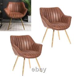 Distressed Upholstered Leather Dining Chairs Kitchen Armchair Golden Legs Seat 2