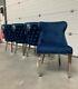 Eaton Brushed Royal Blue Velvet Lion Knocker Dining Chair Metal Legs Pre Order