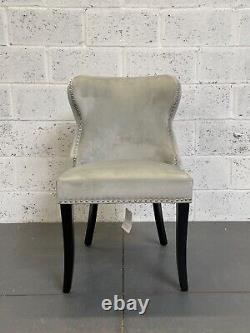 Eaton Dining Chair Luxury Light Grey Velvet Lion Knocker Black Fluted Wood Legs