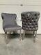 Eaton Luxury Dark Grey Velvet Lion Knocker Button Back Dining Chair Metal Legs