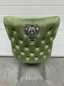 Eaton Moss Green Velvet Lion Knock Button Back Dining Chair Limited Edition