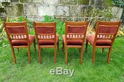 Edwardian Carved Walnut Set of 4 Upholstered Dining Chairs C1905