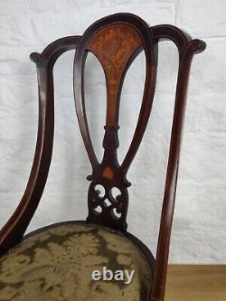 Edwardian Inlaid Dining Chair Queen Anne Legged Upholstered Postage Available