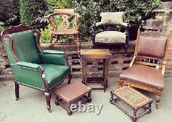 Edwardian Mahogany Wingback Armchair Later Upholstered In Bottle Green Leather