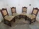Edwardian, Dining Chairs, Carved, Floral, Upholstered, Castors, Four, Antique, Mahogany
