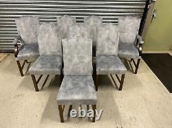 Eight stunning, Quality Solid Beech & Velvet Upholstered High Back Dining Chairs