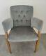 Elegant Antique Velvet Upholstered Dining Chair Armchair Blue/grey
