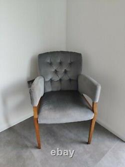 Elegant Antique Velvet Upholstered Dining Chair armchair Blue/Grey