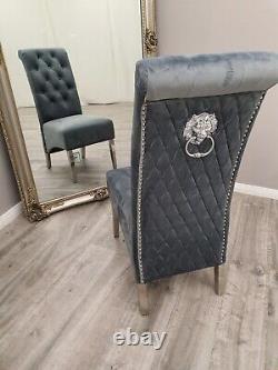 Emma Tall lion knocker Velvet Dining Chair Black, Grey, Cream Plush Velvet