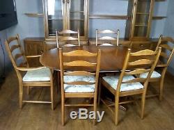 Ercol Elm and Beech Golden Dawn Dining Table And Ercol Upholstered Dining Chairs