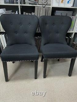 Ex Display 2 X Black Upholstered Dining Chairs With Stud Detail