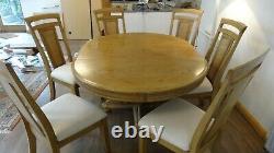 Extendable Dining Table and Six Upholstered Chairs-American Oak Finish Very Good