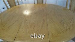 Extendable Dining Table and Six Upholstered Chairs-American Oak Finish Very Good