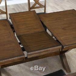 Extending Dining Table And 6 Chairs Rustic Wooden Set Leather Upholstered Seats