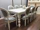 Farmhouse Table Vintage French 8 Upholstered Chairs Shabby Chic Large Dining Set
