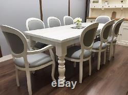 FARMHOUSE TABLE Vintage French 8 Upholstered Chairs SHABBY CHIC Large DINING Set