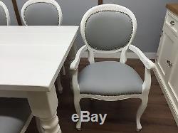 FARMHOUSE TABLE Vintage French 8 Upholstered Chairs SHABBY CHIC Large DINING Set