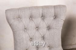 Fabric Dining Chair In Stone Buttoned Chair Upholstered Chair With Brass Studs