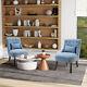 Fabric Single Sofa Upholstered Dining Chair With Pillow Wood Legs Set Of 2 Blue