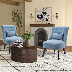 Fabric Single Sofa Upholstered Dining Chair with Pillow Wood Legs Set of 2 Blue