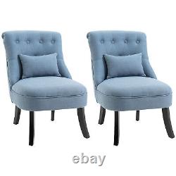Fabric Single Sofa Upholstered Dining Chair with Pillow Wood Legs Set of 2 Blue