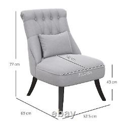 Fabric Single Sofa Upholstered Dining Chair with Pillow Wood Legs Set of 2 Grey