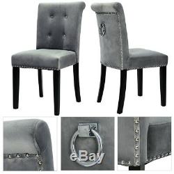 Fabric Velvet Dining Chair Bedroom Upholstered Side Chairs With Knocker Back 2/4
