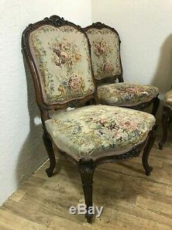 Fabulous set of 4x antique dining chairs with tapestry upholstered padded seats