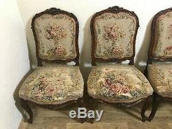Fabulous set of 4x antique dining chairs with tapestry upholstered padded seats
