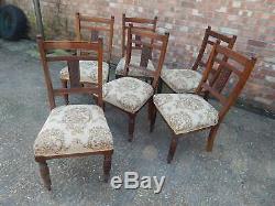 Fabulous set of 6x antique mahogany upholstered dining chairs carved & turned