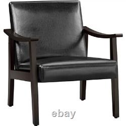 Faux Leather Armchair with Solid Wood Legs Upholstered Accent Chair Black