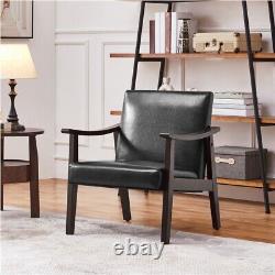 Faux Leather Armchair with Solid Wood Legs Upholstered Accent Chair Black